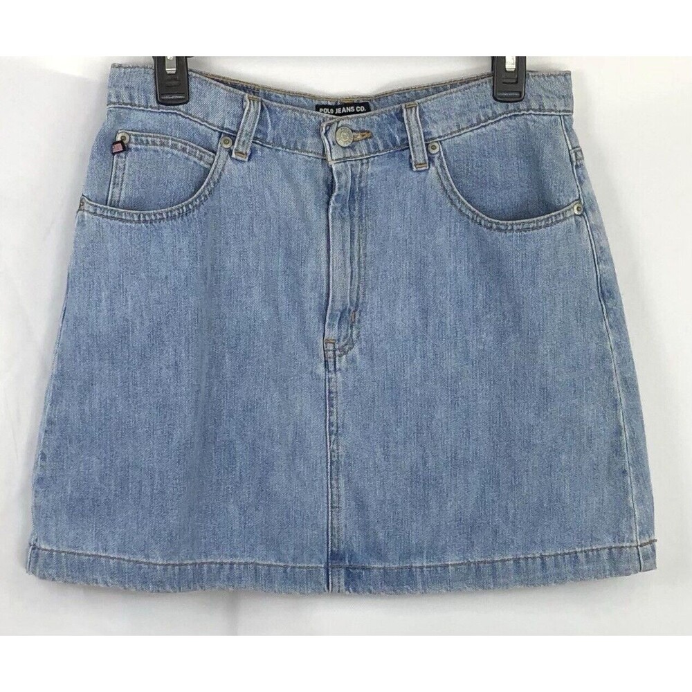 Vintage Ralph Lauren mini skirt 10 Lt blue Jean denim 30"W straight anne Y2K 90s